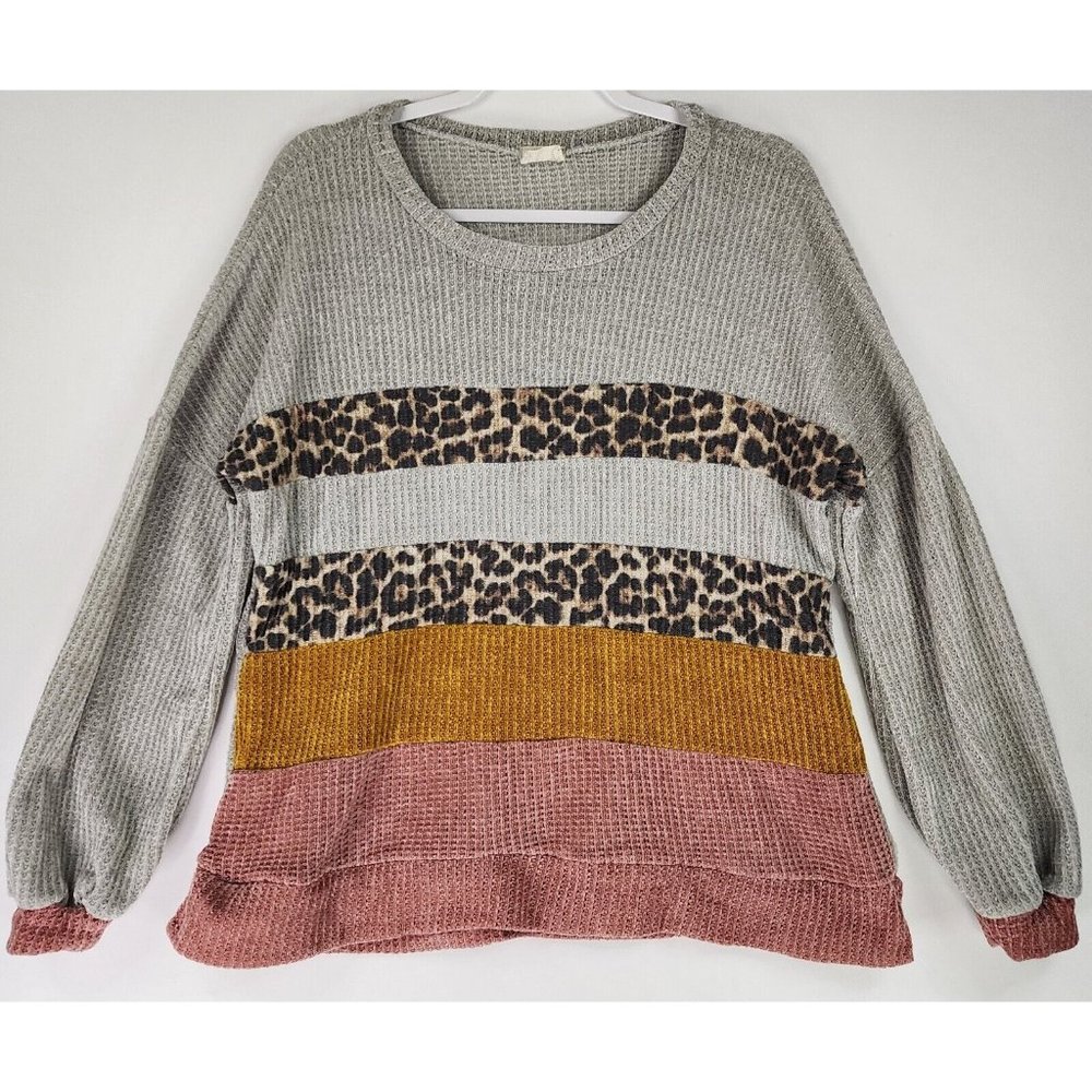 Lovely Melody Sweater Womens Medium Color Block Striped Chunky Knit Animal Print